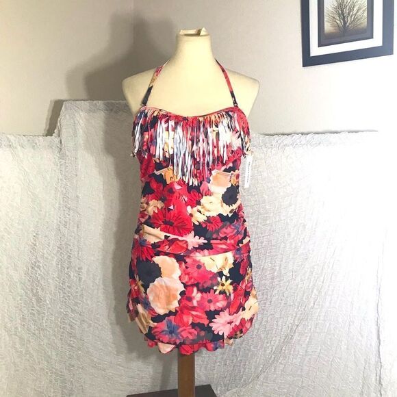 Meet Curve NWT Floral Fringe One Piece Swimdress Size XL - Picture 2 of 8